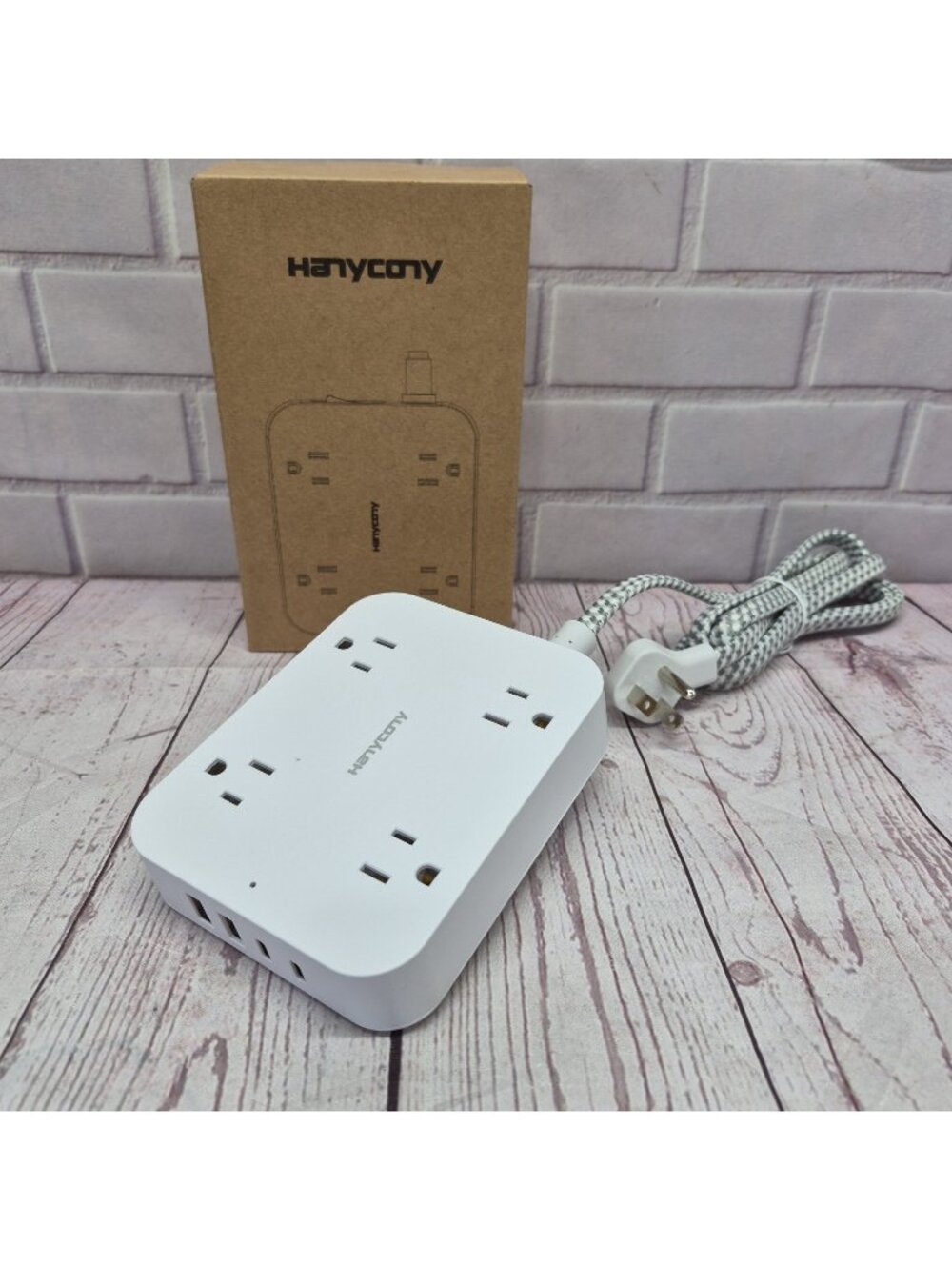 Hanycony Surge Protector Power Strip 4 Outlets~4 USB 2 USB-C~5ft Braided Cord